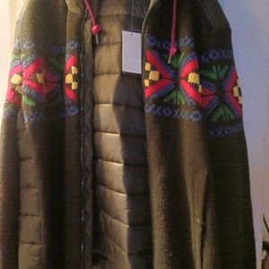 A men's RALPH LAUREN POLO SWEATER JACKET SIZE 2XL WITH HOODIE and zipper front.